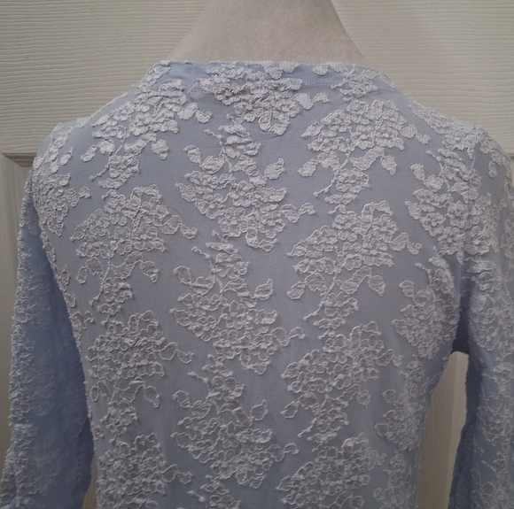 E.R.G. Collection Light Blue Shirt With White Floral Lace Overlay     Size L - Picture 4 of 14